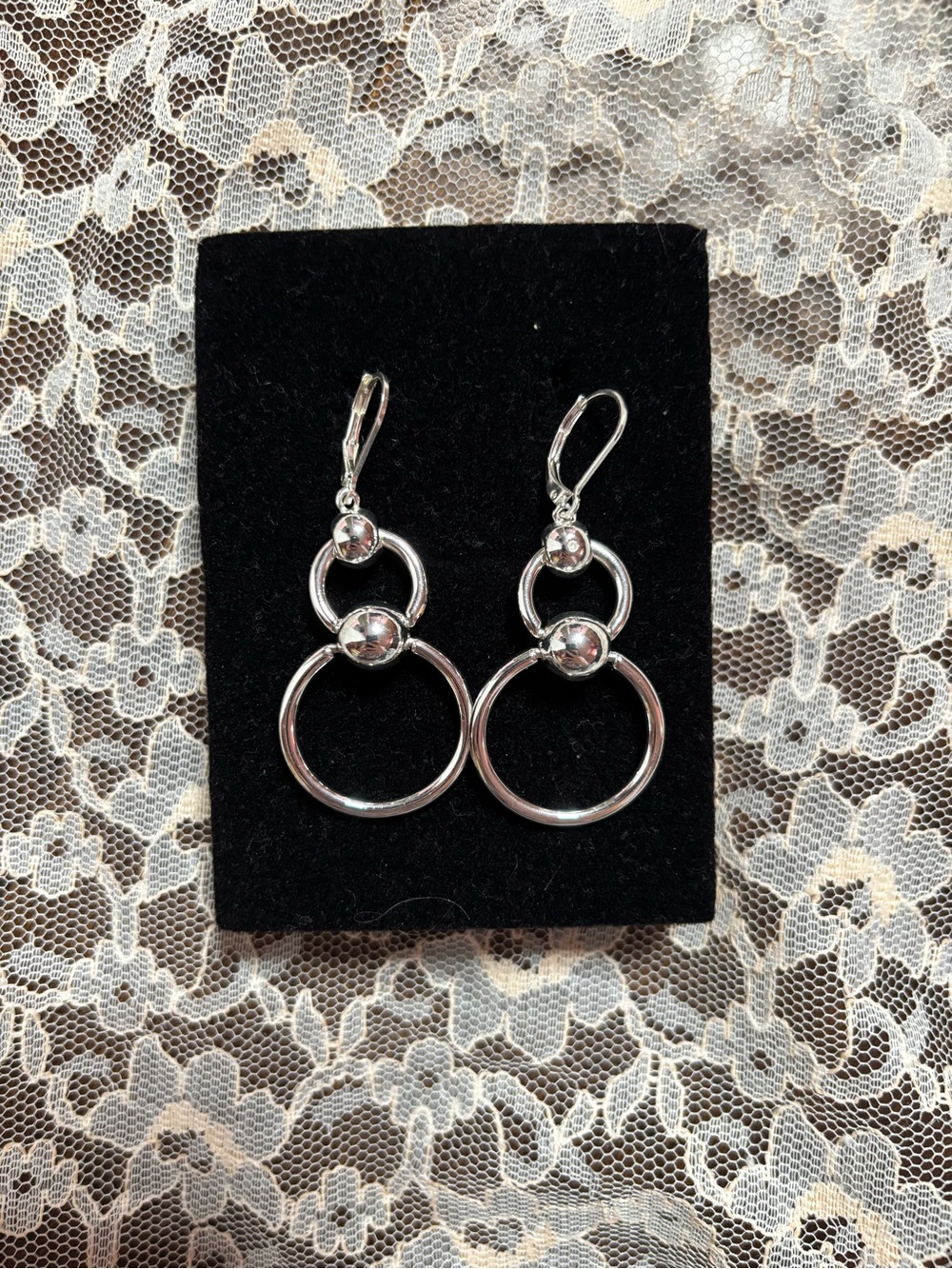 Sterling Silver Double Circle Drop Earrings - Silver